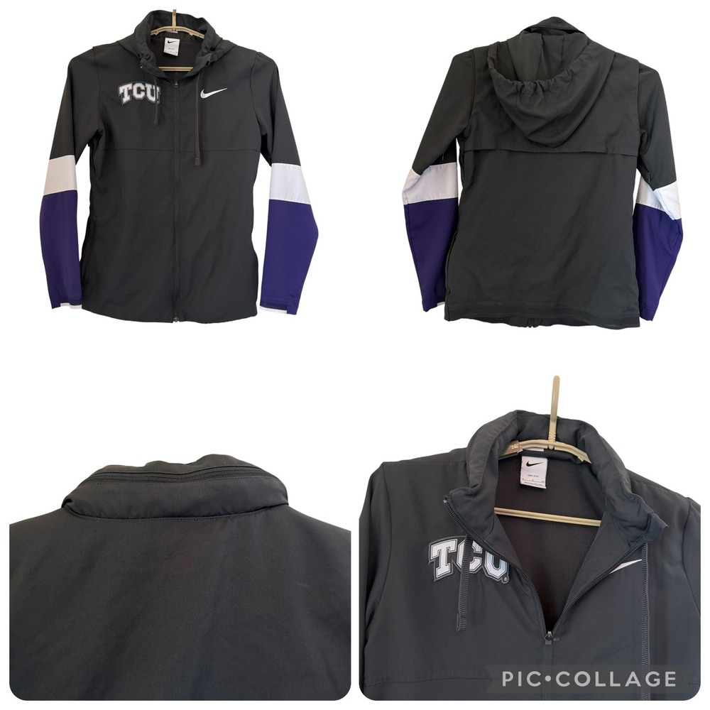 Nike TCU Horned Frogs Dri-FIT Full Zip Hoodie Jacket Gray Purple Small Stow Hood